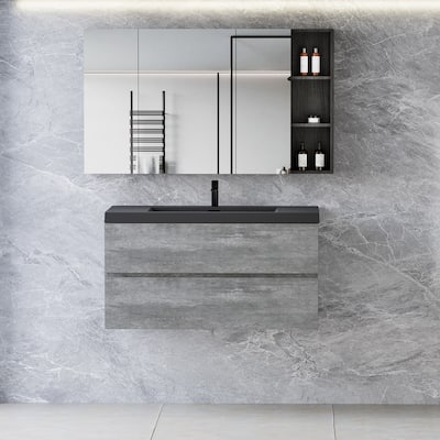 42" Bathroom Vanity with Sink,Wall-Mounted Storage Vanity Cabinet with Quartz Sand Top Basin and Soft Close Drawers