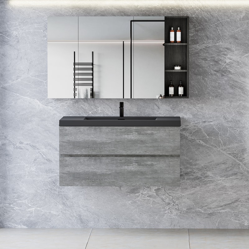 42"Floating Bathroom Vanity with Sink,Modern Wall-Mounted Bathroom Storage Vanity Cabinet with Soft Close Drawers - Grey
