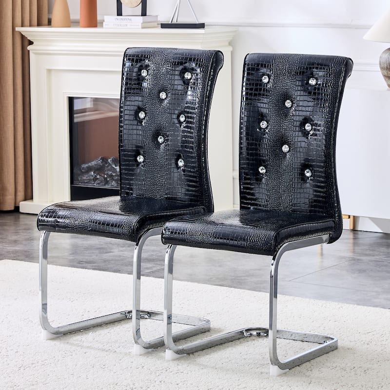 Set of 2 Upholstered Dining Chairs - Black