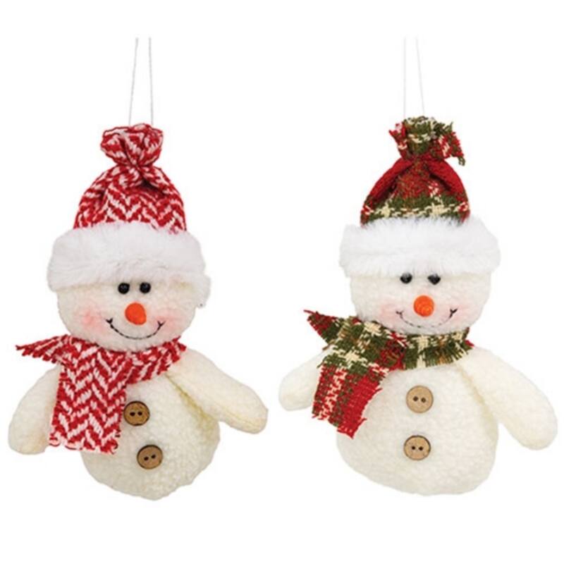 12/Set Plush Plaid and Chevron Snowmen with Wooden Crate - 3" x 1.50" x 6.25"