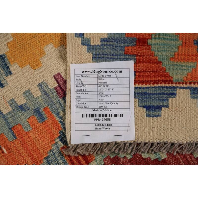 South Western Style Kilim Oriental Large Rug Hand-Woven Wool Carpet - 10'4"x 16'3"