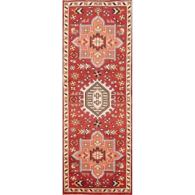 Hand Knotted Oriental 100% Wool Carpet Traditional Geometric Oranges & Rust Kazak Runner Rug - 7' 11'' X 2' 7''