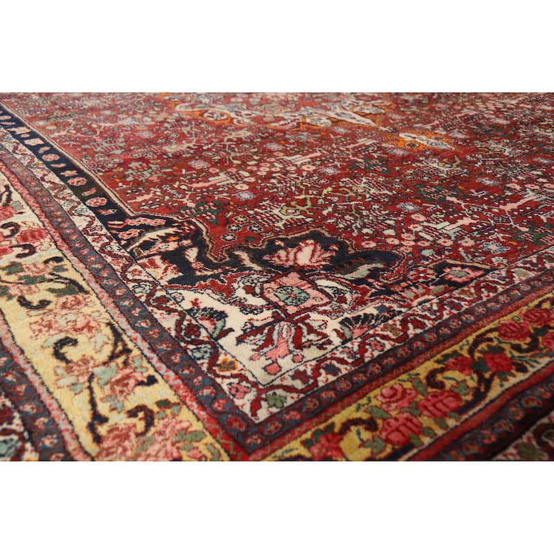 Hand Knotted Oriental 100% Wool Carpet Traditional Medallion Red Bidjar Area Rug - 11' 7'' X 8' 11''