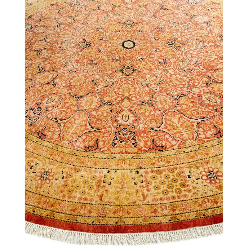 Hand Knotted Traditional Oriental Wool Orange Area Rug - 9' 1" x 9' 1"