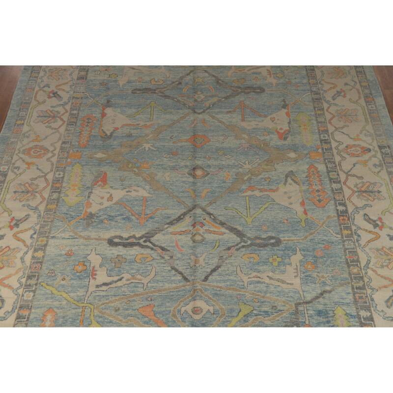 Hand Knotted Oriental 100% Wool Carpet Transitional All-Over Navy Blue & Blues Oushak Area Rug - 16' 3'' X 11' 7''