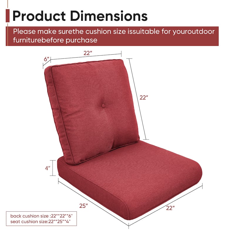 Gymojoy Pillow and Cushion Set Deep Seat Indoor/Outdoor - 25" x 22" x 4"