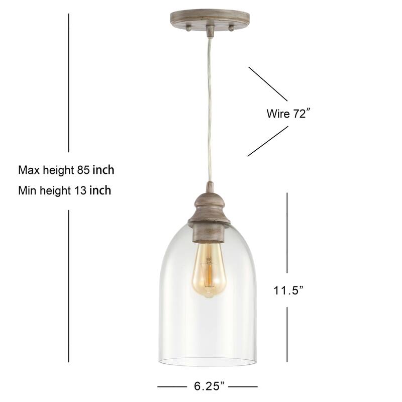 Ira 6.25" Adjustable Greige Glass LED Pendant, Grey/Clear by JONATHAN Y