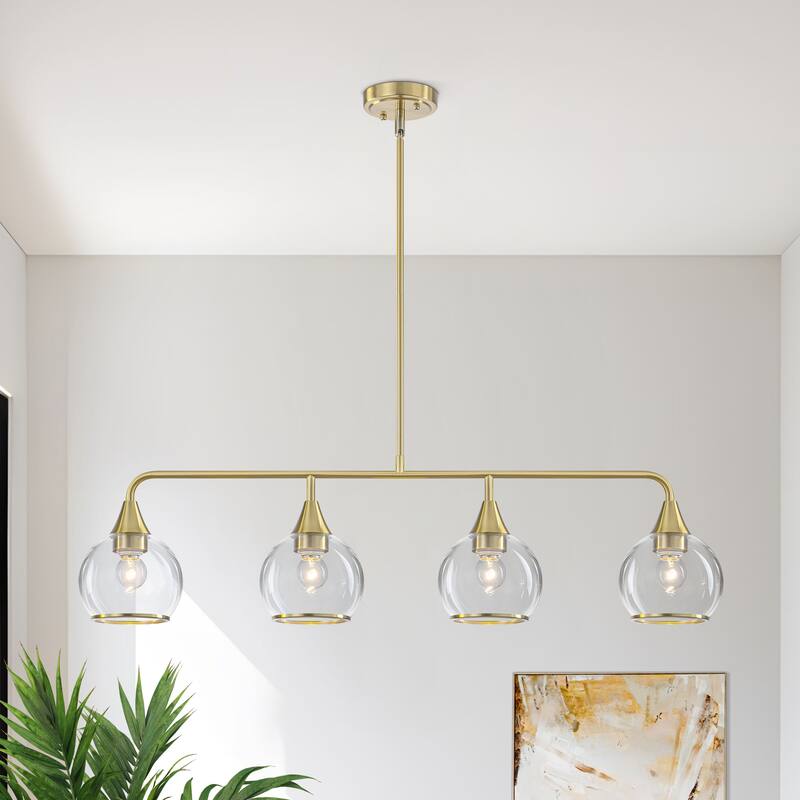 Starsky 4-Light Linear Clear Glass Globe Pendant for Kitchen Island, Modern Adjustable Chandelier