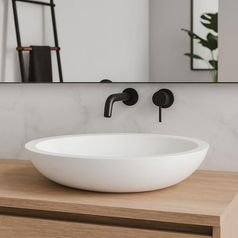 Auren Matte White Solid Surface Oval Vessel Sink - White