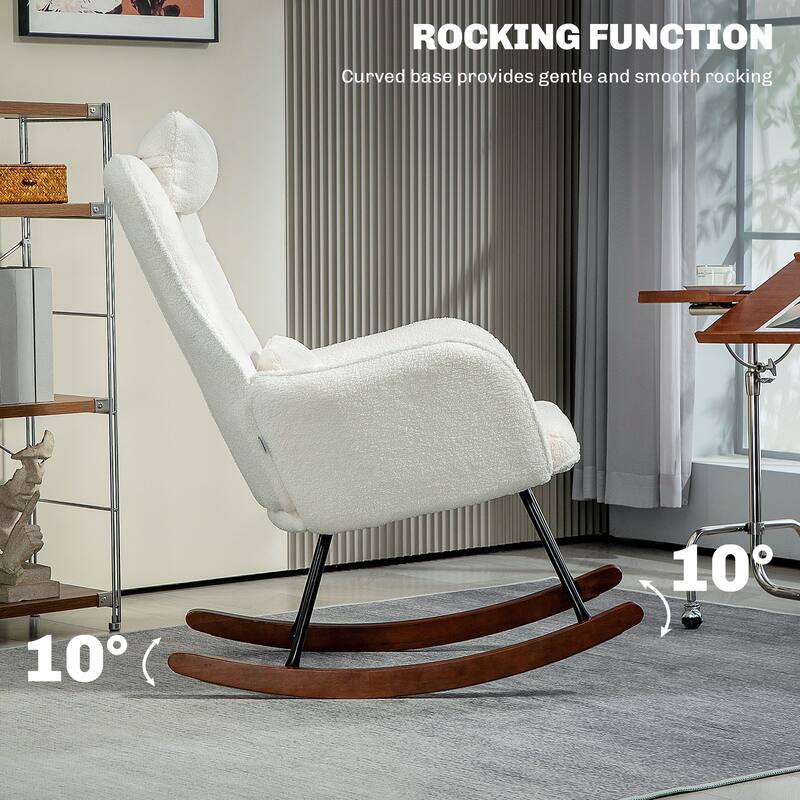 Modern Teddy Fleece Cushion Rocking Chair with High-Density Foam Headrest and Lumbar Support - 26.8" W x 36.6" D x 43.3" H