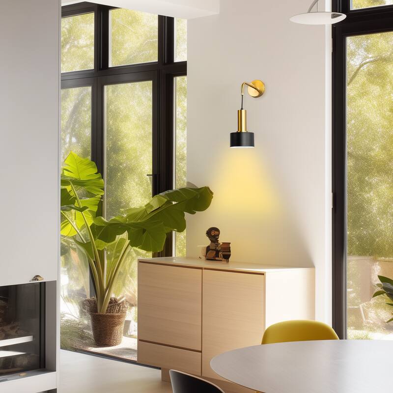 YANSUN 1-Light Metal Black and Gold Wall Sconce Lighting Industrial Minimalist Modern Wall Light Fixture for Living Room Bedroom