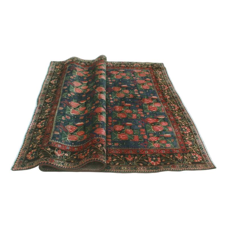 Fine Vintage Distressed Gulmarzhan Blue/Red Rug - 6'7" x 9'2"