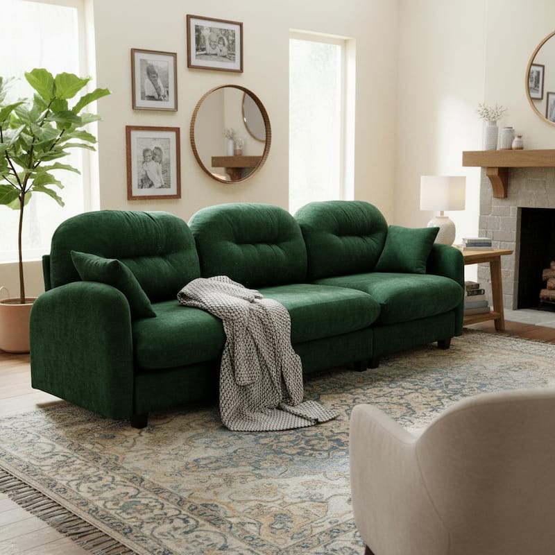 Homy Casa Chenille 3-Seat Modular Sofa, Tufted Back, Ergonomic Couch