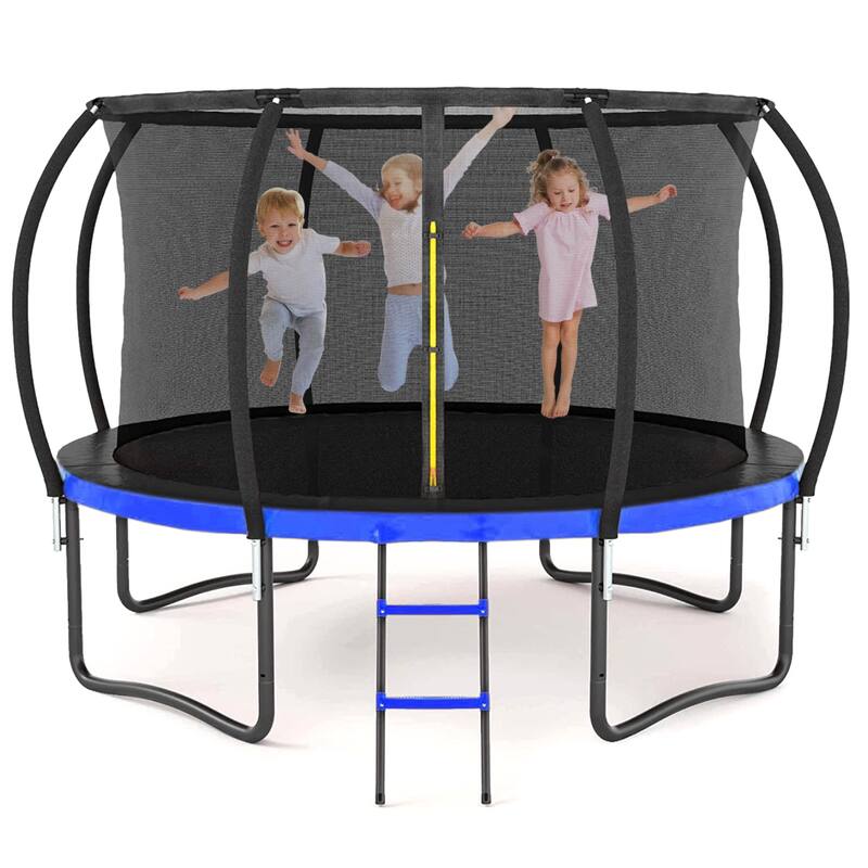 14FT Outdoor Big Trampoline Inner Safety Enclosure Net, Ladder, PVC Spring Cover Padding