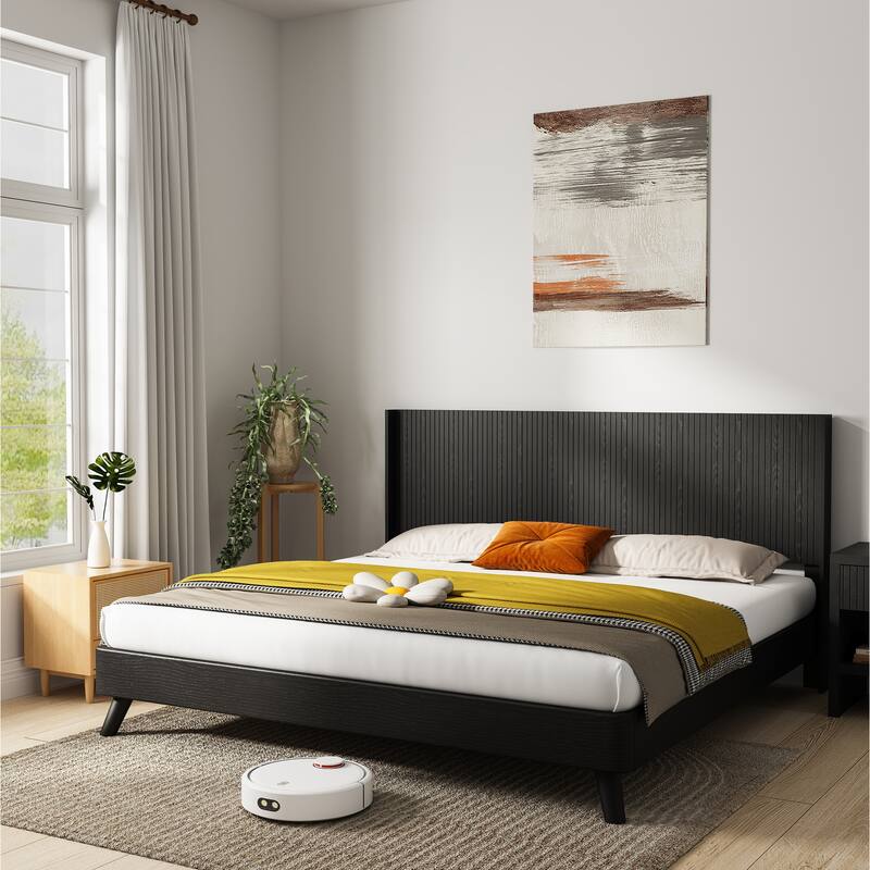 Wood Headboard Queen Size, 64.4" Wide Wooden Queen Headboard Only, Modern Farmhouse Headboards,Wall Mounted Fluted Panel