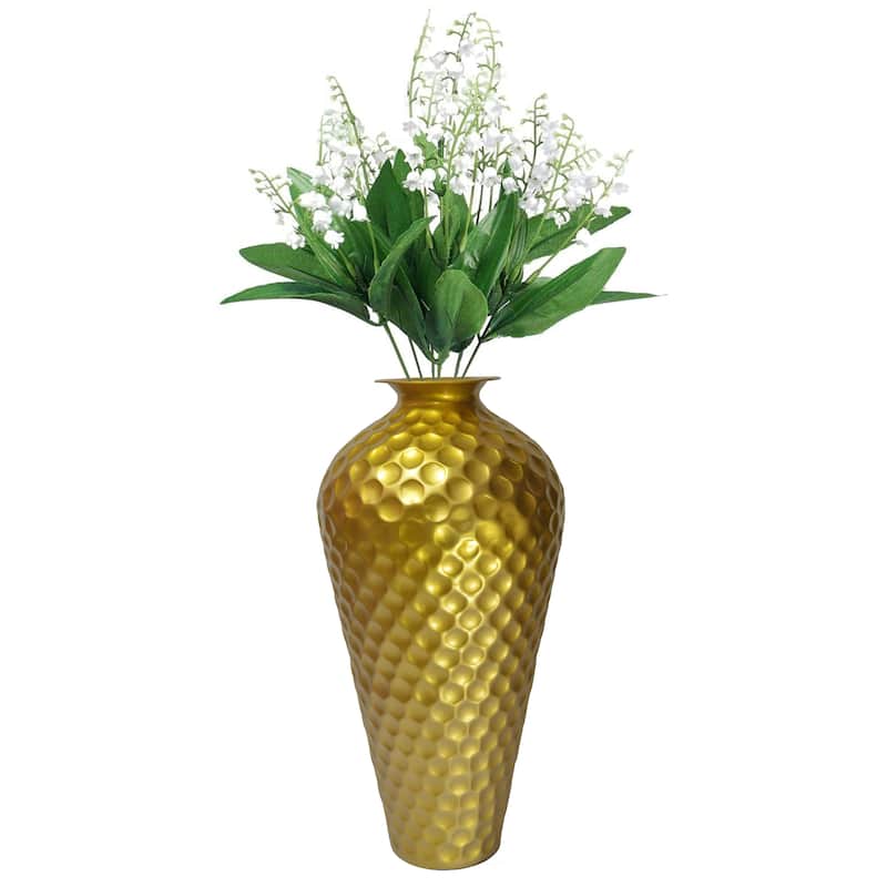 Decorative Modern Gold Metal Hammered Floor Vase - Elegant 25-Inch-Tall Bottle Shape for Entryway, Living Room, or Dining Room - Gold