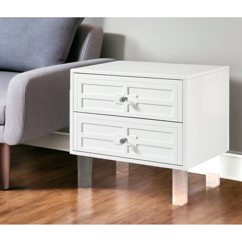 HomeRoots 24" White And Clear Wood And Acrylic End Table With Two Drawers - 24' X '24' X '18 - White - Wood