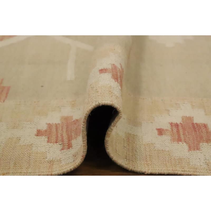 Hand Woven Oriental 100% Wool Carpet Southwestern Tribal Beige & Ivories Kilim Area Rug - 9' 10'' X 8' 0''