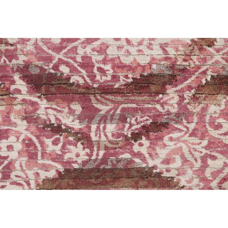 Abstract Oriental Accent Rug Handmade Pink Wool Carpet - 2'8"x 4'10"