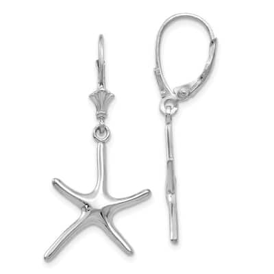 Curata 14k White Gold Dancing Sea Shell Starfish Leverback Earrings - 36.25mm long