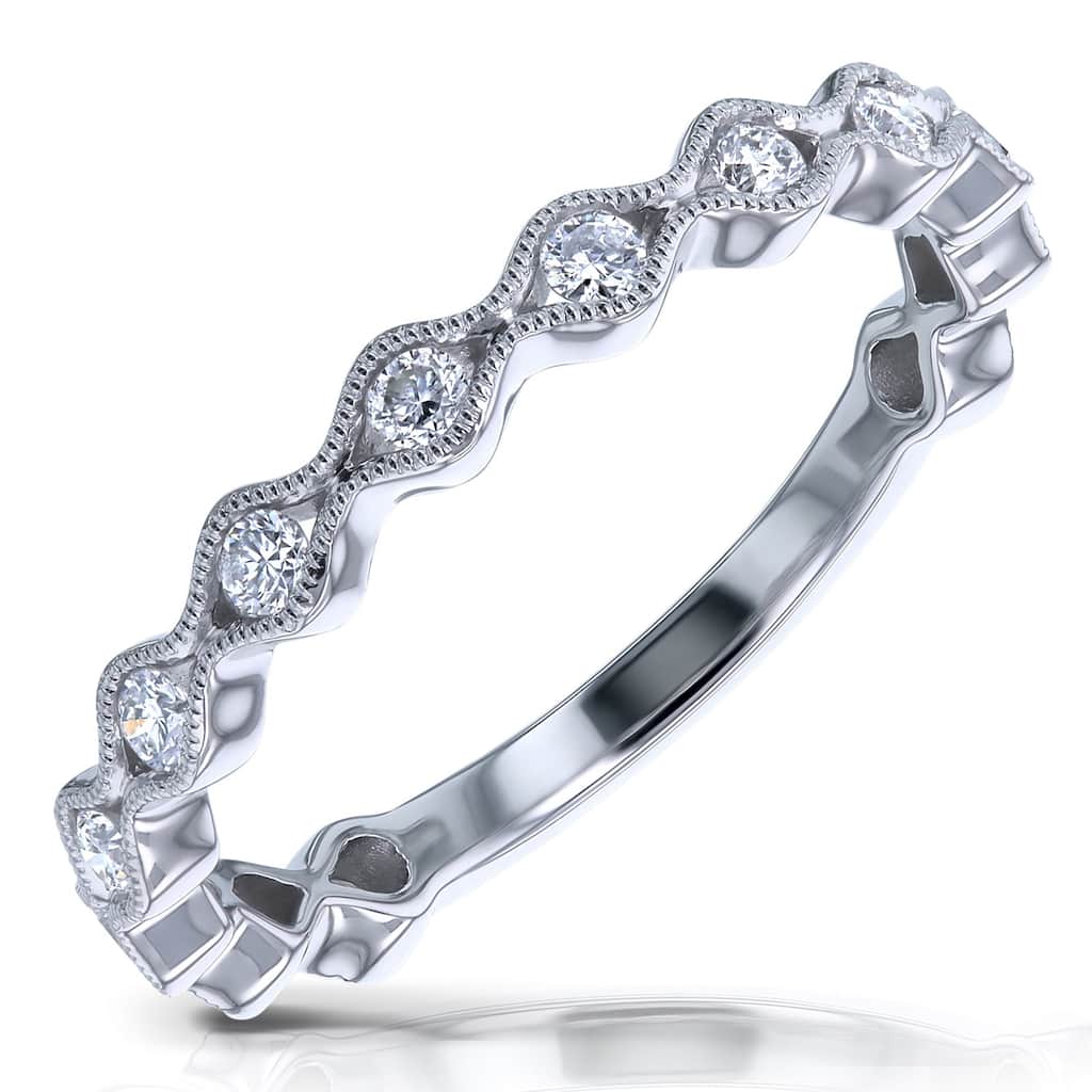 Kobelli 0.33 Carats Natural Diamond 14k White Gold Wavy Channel Stackable Ring