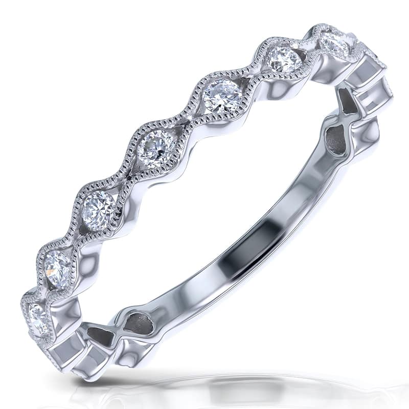Kobelli 0.33 Carats Natural Diamond 14k White Gold Wavy Channel Stackable Ring