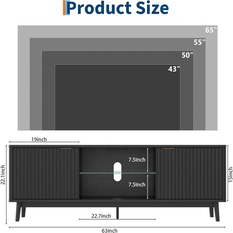 63" TV Stand Entertainment Center with Storage and Adjustable Shelf