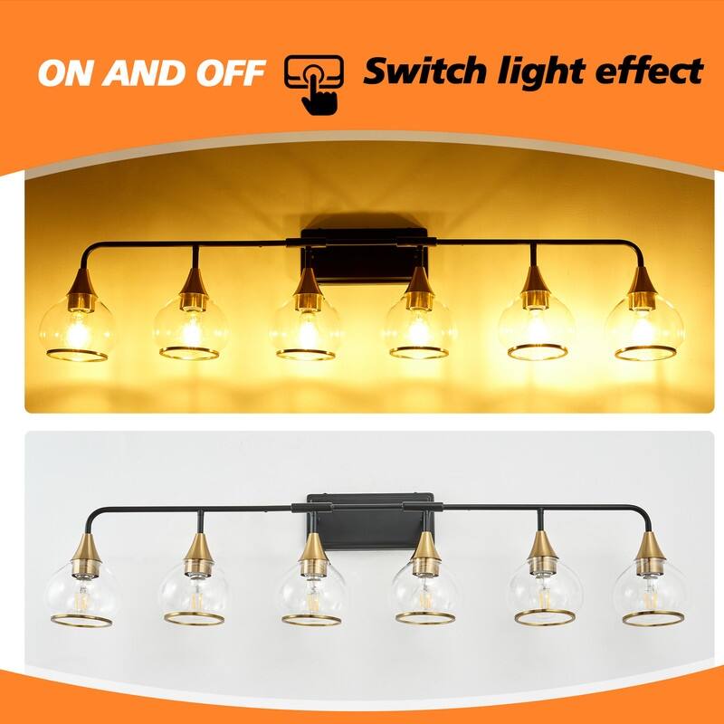 Modern Black and Gold Vanity Wall Sconce with Clear Glass Shades Industrial Bathroom Light Fixture (Bulb Not Included)