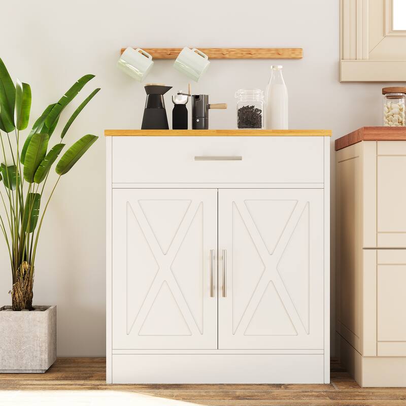 Futzca Sideboard Buffet Cabinet, Kitchen Storage Cabinet - No Shelf - White/Yellow