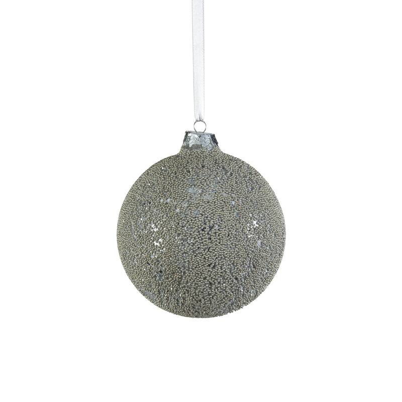Hoshi 4.75" Beaded Glass Ball Ornaments, Set of 4 - Silver
