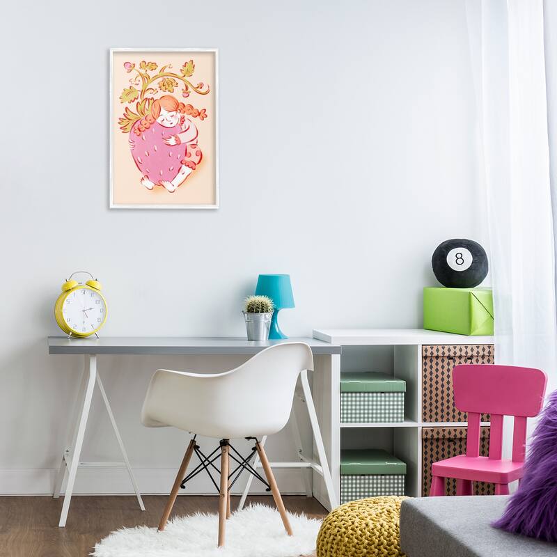 Stupell Girl Hugging Strawberry Framed Giclee Art Design By Hannah Moren