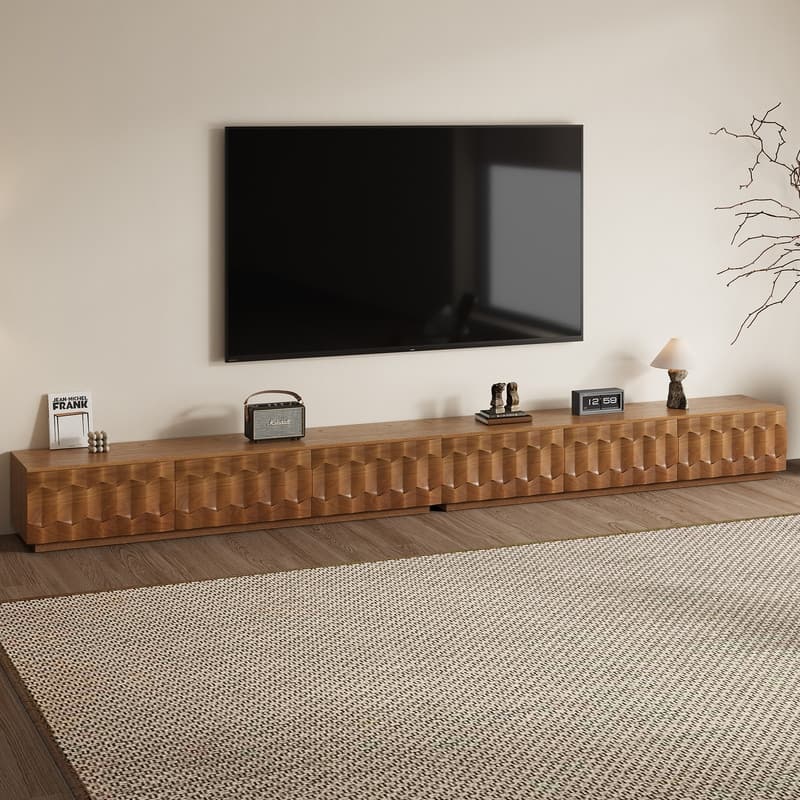 Mid Century Brown Wood TV Stands, Not Assembled Need, Media Console with 3-6 Drawers for Optional - 142