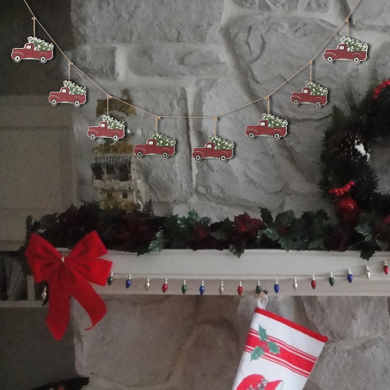 Glitzhome 6 Feet Metal Cardinal Bird Truck Christmas Garland