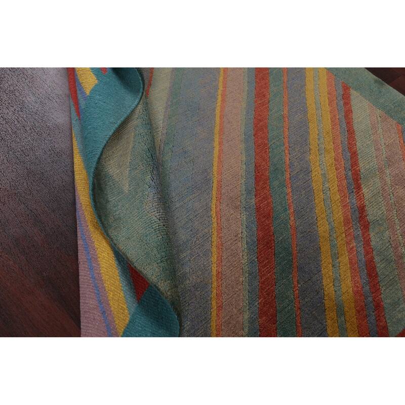 Striped Vegetable Dye Nepalese Wool Area Rug Hand-knotted Foyer Carpet - 5'0" x 8'5"