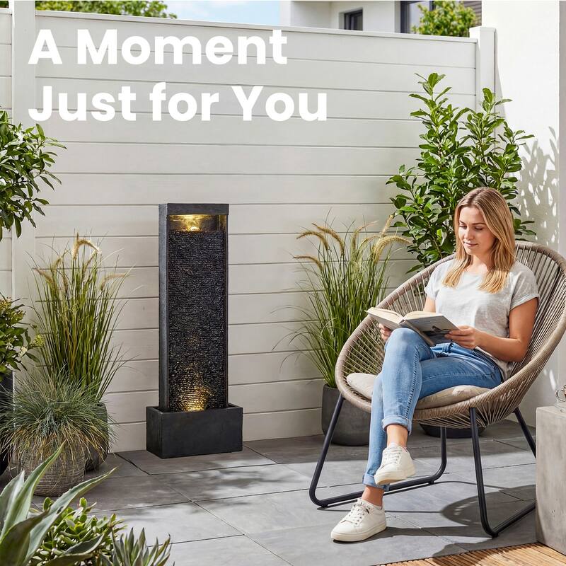 Vbal Modern Minimalist Water Curtain Outdoor Fountain with Base and LED Lights