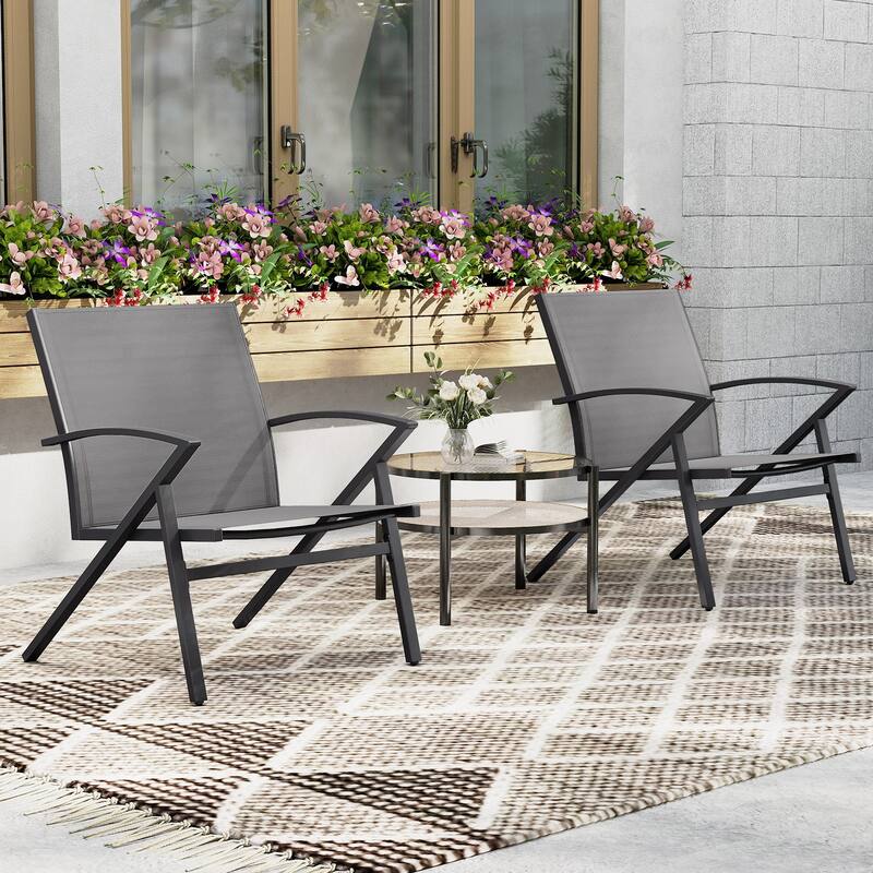 Grey Fabric Metal Patio Chairs Set of 2 Outdoor Lawn Seating Set - 26" × 24" × 30.5"