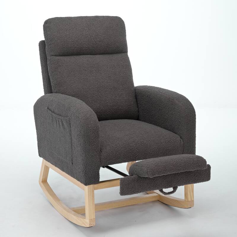 Modern Nursery Accent High Back Rocking Chair with Side Pocket