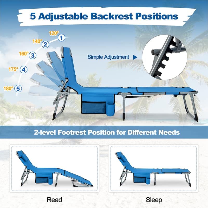 Costway Outdoor Folding Chaise 5-Position Lounge Chair with Face Hole - See Details