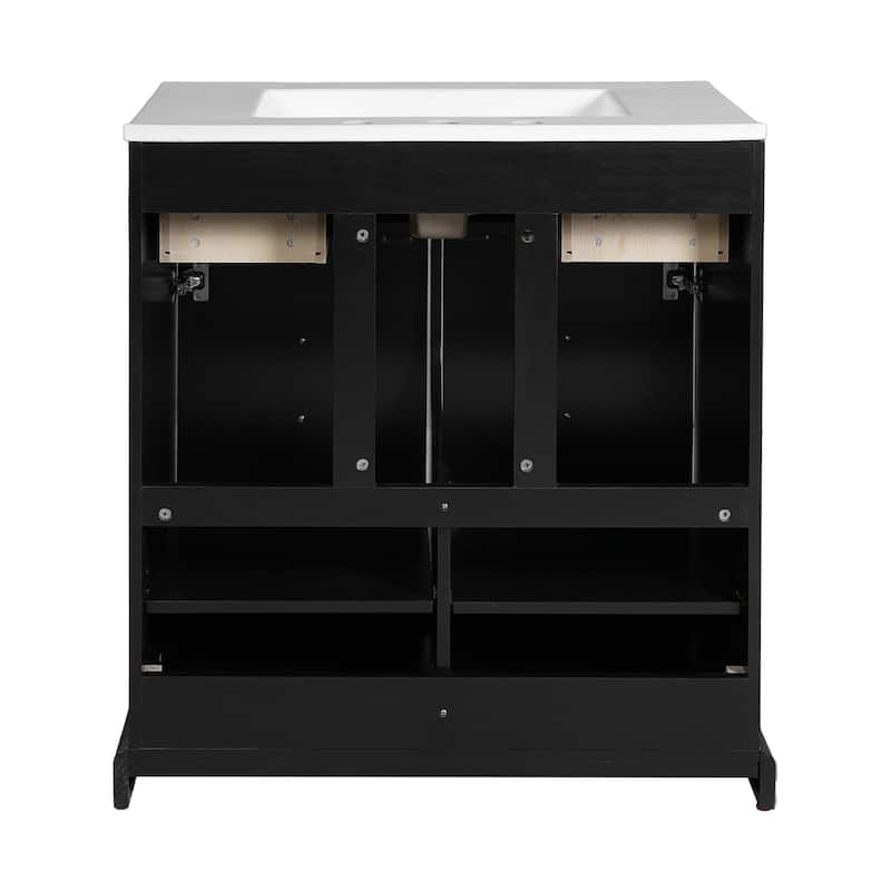 30" Retro Style Bathroom Vanity Storage Cabinet with Sink, 2 Full-Extension Drawers, Soft-Close Doors and Gold Metal Knobs