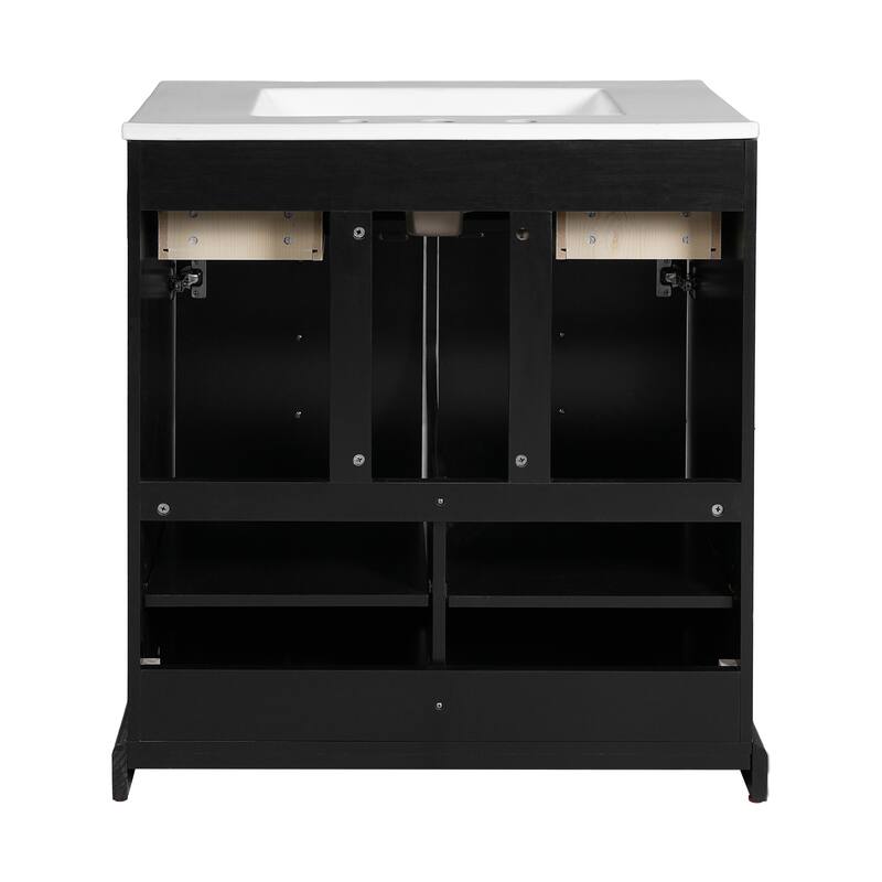 Bathroom Vanity with Ceramic Sink Combo,Solid Wood Frame,Freestanding Vanity Set with 2 Drawers& Soft Closing Doors
