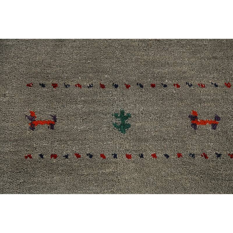 Hand Knotted Oriental 100% Wool Carpet Tribal Animal Pictorial Green Gabbeh Runner Rug - 6' 6'' X 2' 9''