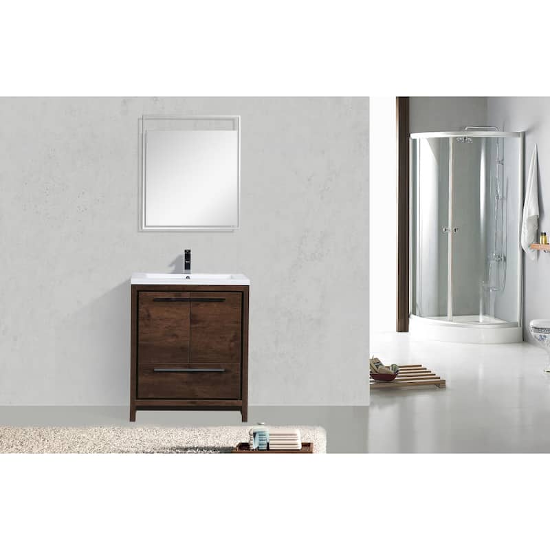 dolce 30 natural oak finish freestanding bath vanity with single basin reinforced acrylic top - 30 - Rosewood