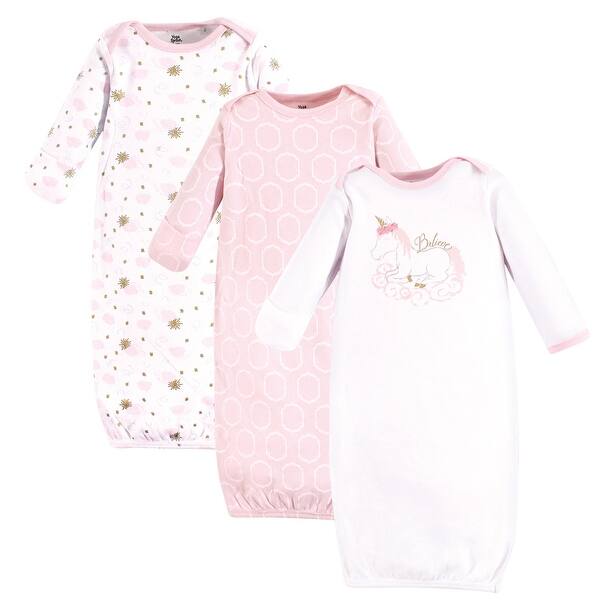 slide 1 of 1, Yoga Sprout Baby Girl Cotton Long-Sleeve Gowns 3pk, Unicorn 0-6 Months - Unicorn