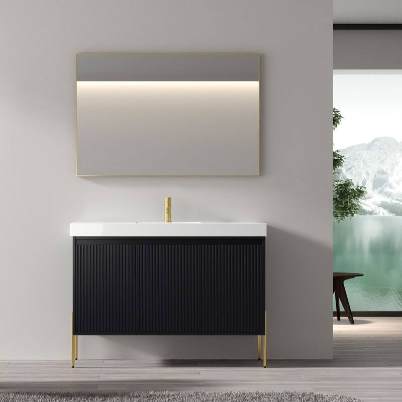 Ripple 48" Bathroom Vanity Kit (Assembly Required) - Charcoal-Single White Resin Sink