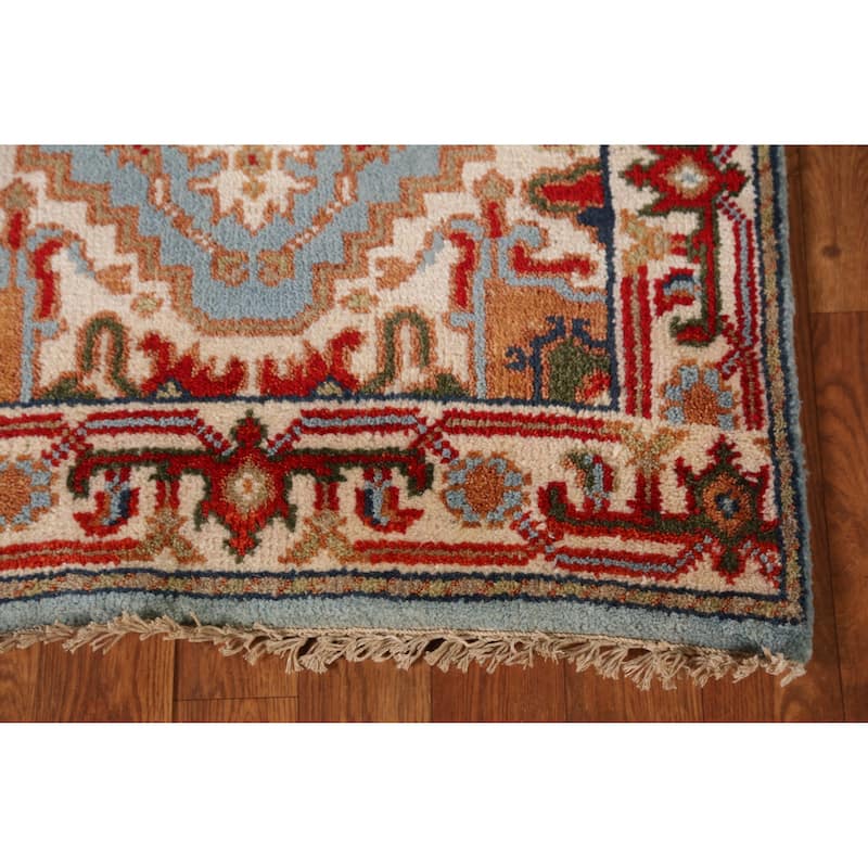 Light Blue Heriz Serapi Style Runner Rug Handmade Wool Carpet - 2'5" x 10'3"