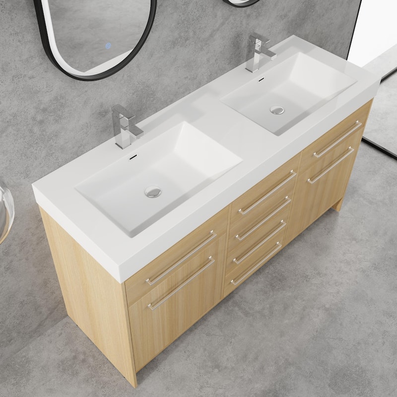 BNK 48''/60'' Bathroom Vanity With Sink, Freestanding Bathroom Vanity with 6 Drawers and 2 Soft Close Doors