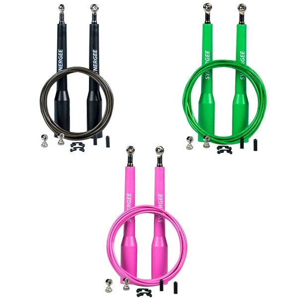 Synergee Speed Jump Ropes - (2) Adjustable 10 Ft Cable and Steel Ball Bearings