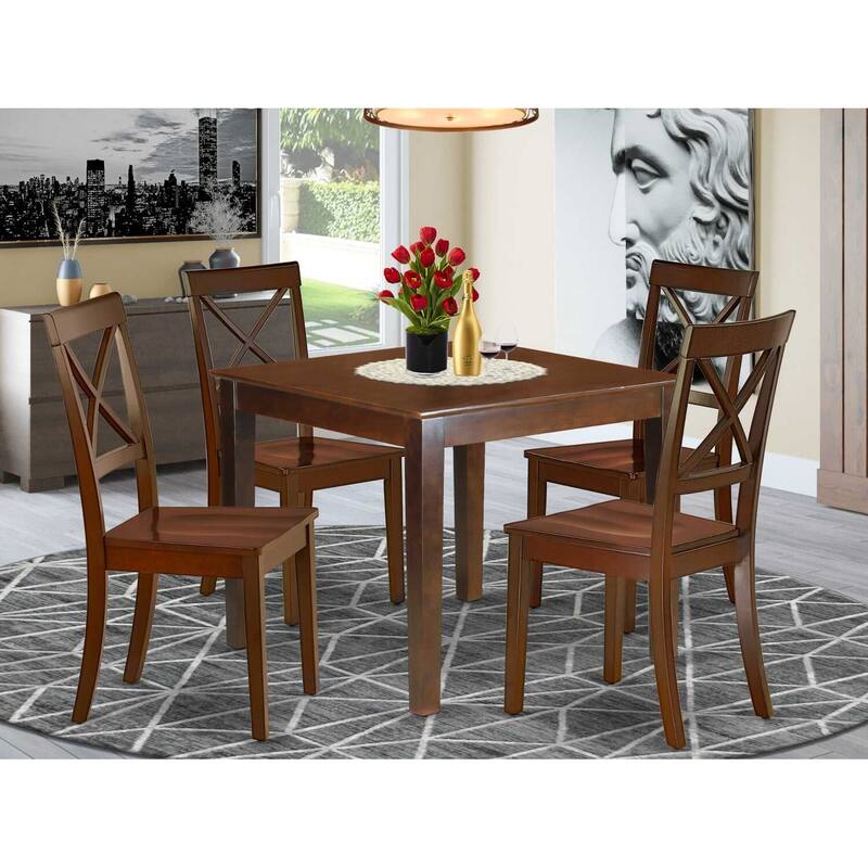 HomeStock 5-Piece Square Mahogany Finish Solid Wood Top Dining table with 4 Chairs