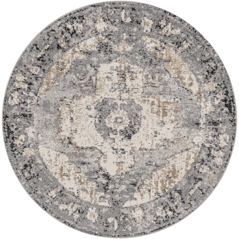 Livabliss Chelsea Updated Traditional Medallion Area Rug - 6'7" x 6'7" Round - Grey/Cream