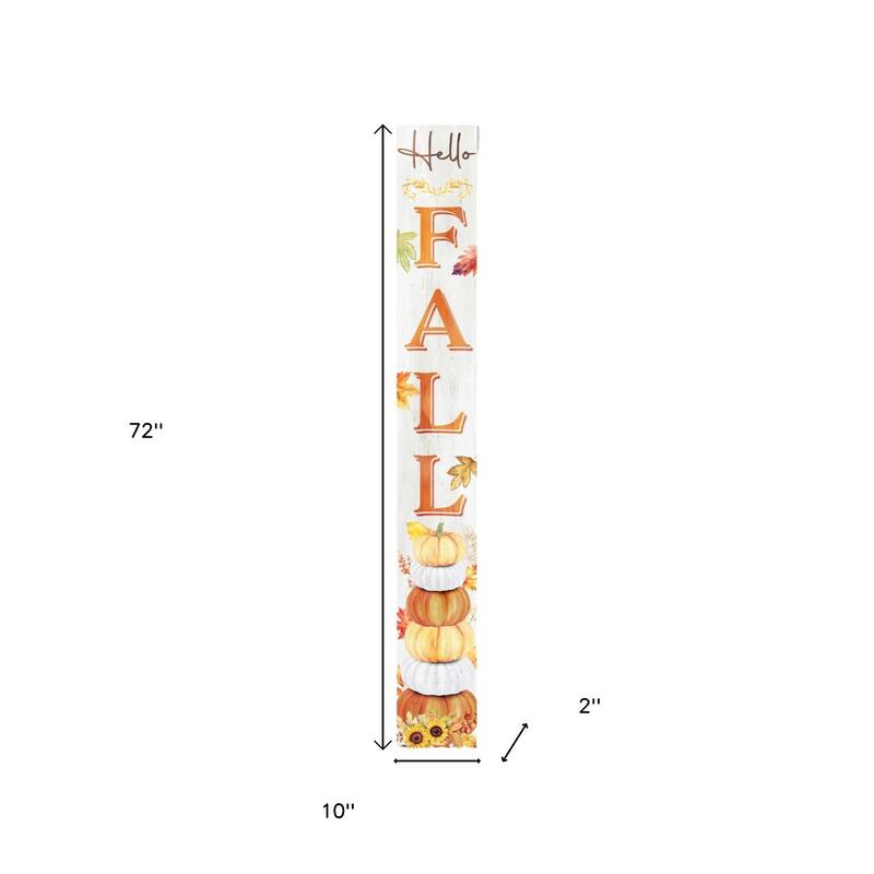 HomeRoots 72" Brown Orange And White Solid Wood Happy Fall Porch Sign